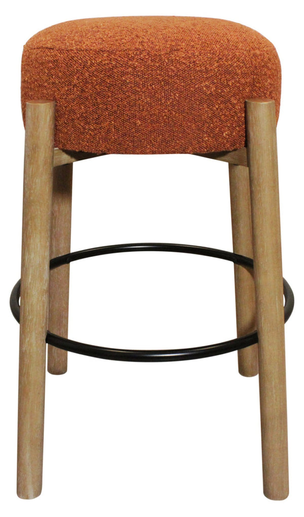 HomeRoots Set of Two Stylish Rust Fabric and Natural Wood Backless Bar Stools for Modern Spaces 615101