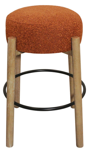 HomeRoots Set of Two Stylish Rust Fabric and Natural Wood Backless Bar Stools for Modern Spaces 615101