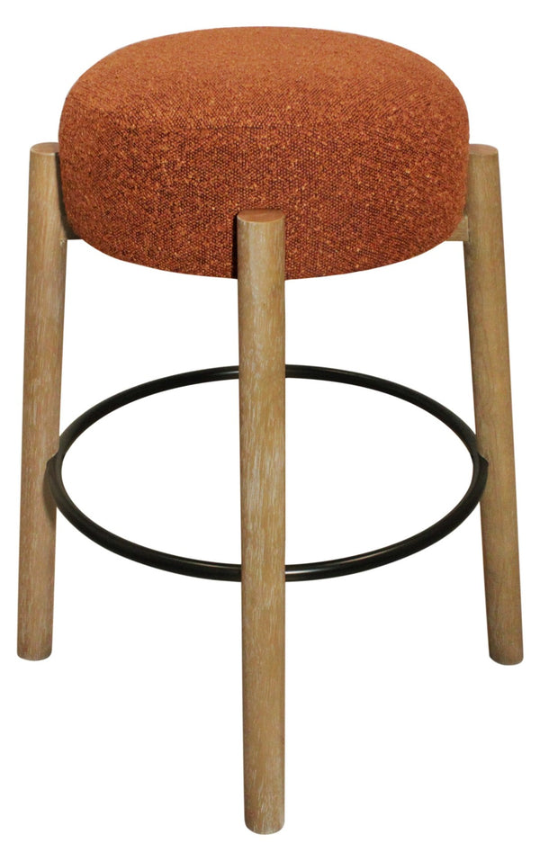 HomeRoots Set of Two Stylish Rust Fabric and Natural Wood Backless Bar Stools for Modern Spaces 615101