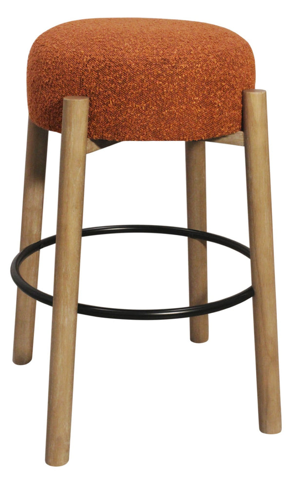 HomeRoots Set of Two Stylish Rust Fabric and Natural Wood Backless Bar Stools for Modern Spaces 615101