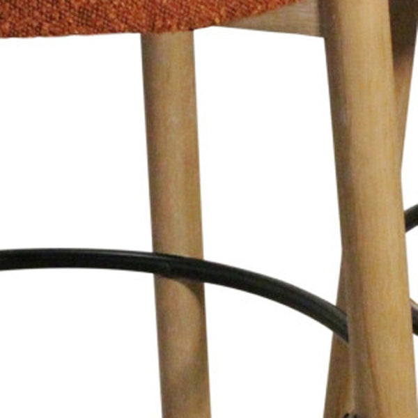 HomeRoots Set of Two Stylish Rust Fabric and Natural Wood Backless Bar Stools for Modern Spaces 615101