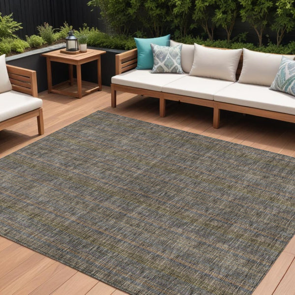 HomeRoots 5' Stylish Striped Washable Area Rug – Durable Indoor Outdoor Design in Taupe, Blue, and Green 10' X 14' 615102