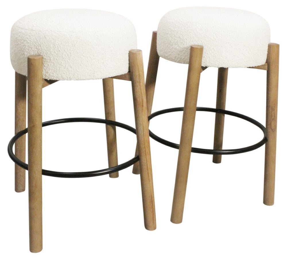 HomeRoots Set of Two Stylish Ivory Upholstered Backless Bar Stools with Solid Wood Base for Modern Spaces 615103