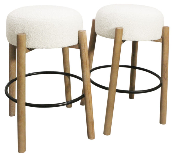 HomeRoots Set of Two Stylish Ivory Upholstered Backless Bar Stools with Solid Wood Base for Modern Spaces 615103