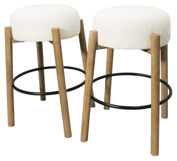 HomeRoots Set of Two Stylish Ivory Upholstered Backless Bar Stools with Solid Wood Base for Modern Spaces 615103