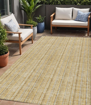 HomeRoots 5' Elegant Wheat Gold and Gray Striped Area Rug - Durable, Washable Design for Indoor & Outdoor Use 5' X 8' 615105