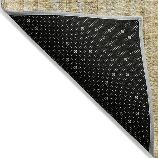 HomeRoots 5' Elegant Wheat Gold and Gray Striped Area Rug - Durable, Washable Design for Indoor & Outdoor Use 5' X 8' 615105