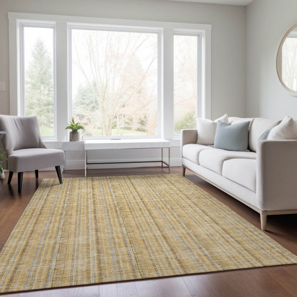 HomeRoots 5' Elegant Wheat Gold and Gray Striped Area Rug - Durable, Washable Design for Indoor & Outdoor Use 5' X 8' 615105