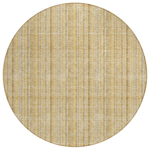 HomeRoots 5' Elegant Wheat Gold and Gray Striped Area Rug - Durable, Washable Design for Indoor & Outdoor Use 8' Round 615106