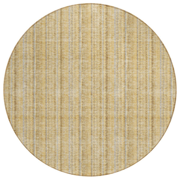 HomeRoots 5' Elegant Wheat Gold and Gray Striped Area Rug - Durable, Washable Design for Indoor & Outdoor Use 8' Round 615106