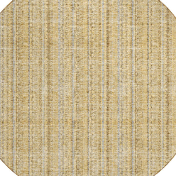 HomeRoots 5' Elegant Wheat Gold and Gray Striped Area Rug - Durable, Washable Design for Indoor & Outdoor Use 8' Round 615106