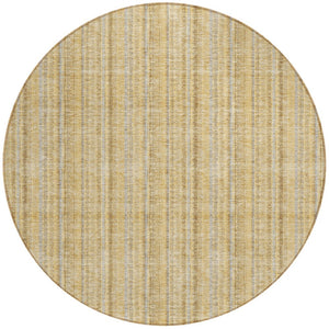 HomeRoots 5' Elegant Wheat Gold and Gray Striped Area Rug - Durable, Washable Design for Indoor & Outdoor Use 8' Round 615106