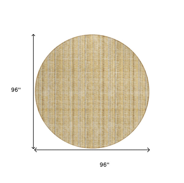 HomeRoots 5' Elegant Wheat Gold and Gray Striped Area Rug - Durable, Washable Design for Indoor & Outdoor Use 8' Round 615106