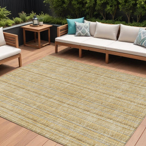 HomeRoots 5' Elegant Wheat Gold and Gray Striped Area Rug - Durable, Washable Design for Indoor & Outdoor Use 8' X 10' 615107