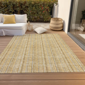 HomeRoots 5' Elegant Wheat Gold and Gray Striped Area Rug - Durable, Washable Design for Indoor & Outdoor Use 8' X 10' 615107