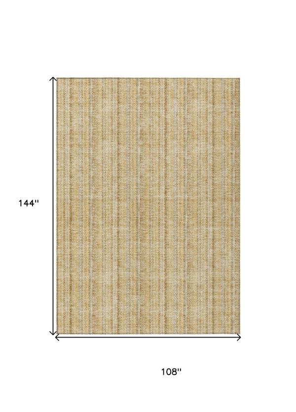 HomeRoots 9' Wheat Gold and Gray Striped Washable Area Rug - Stylish, Durable, Indoor/Outdoor, Easy Care! 615108