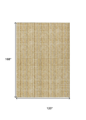 HomeRoots 5' Elegant Wheat Gold and Gray Striped Area Rug - Durable, Washable Design for Indoor & Outdoor Use 10' X 14' 615109