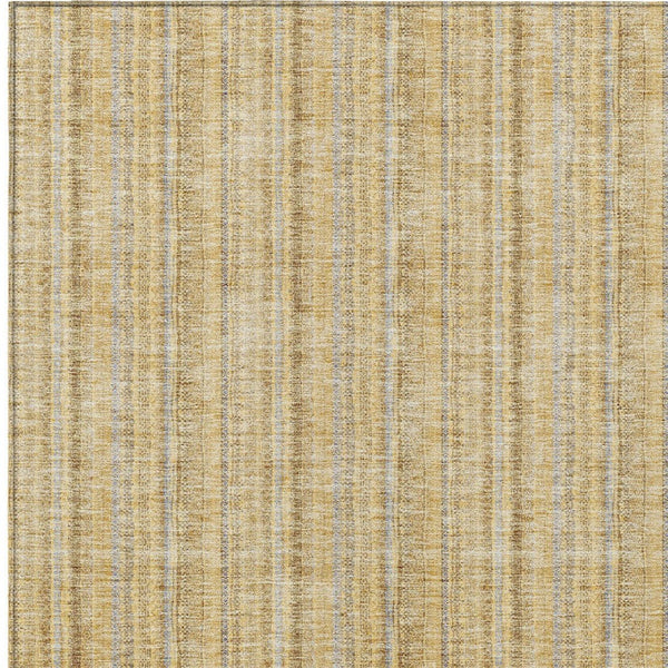 HomeRoots 5' Elegant Wheat Gold and Gray Striped Area Rug - Durable, Washable Design for Indoor & Outdoor Use 10' X 14' 615109
