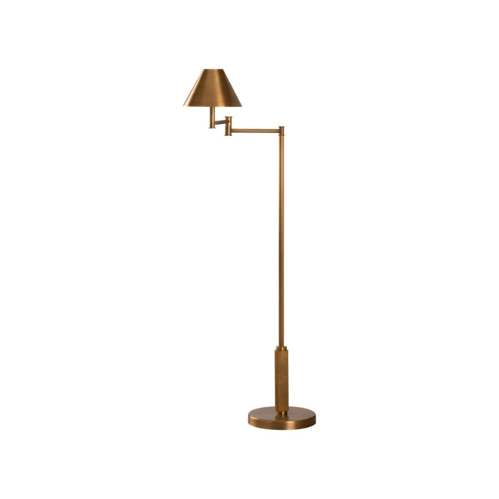 Wildwood Woodbury Antique Brass Floor Lamp — Sculptural Industrial 51" Tapered Shade, Directional Reading Light 61511