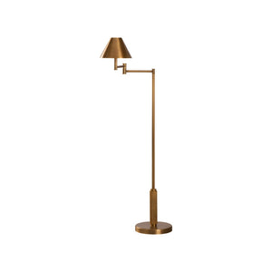 Wildwood Woodbury Antique Brass Floor Lamp — Sculptural Industrial 51" Tapered Shade, Directional Reading Light 61511