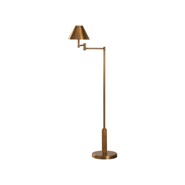 Wildwood Woodbury Antique Brass Floor Lamp — Sculptural Industrial 51" Tapered Shade, Directional Reading Light 61511