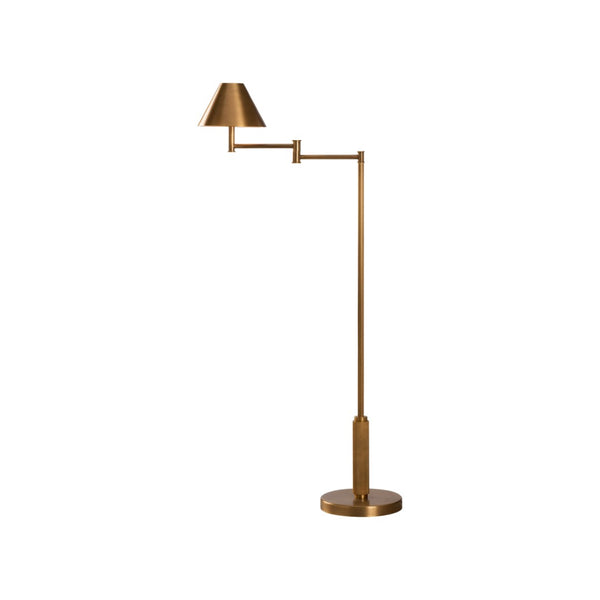 Wildwood Woodbury Antique Brass Floor Lamp — Sculptural Industrial 51" Tapered Shade, Directional Reading Light 61511