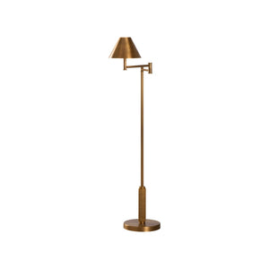 Wildwood Woodbury Antique Brass Floor Lamp — Sculptural Industrial 51" Tapered Shade, Directional Reading Light 61511