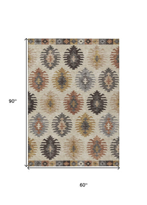 HomeRoots 5' Southwestern Indoor Outdoor Area Rug in Beige, Copper & Gray – Durable, Stylish, Washable Design 5' X 8' 615111
