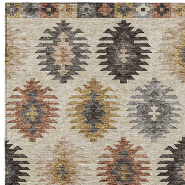 HomeRoots 5' Southwestern Indoor Outdoor Area Rug in Beige, Copper & Gray – Durable, Stylish, Washable Design 5' X 8' 615111