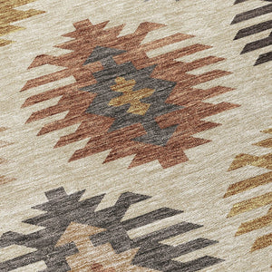 HomeRoots 5' Southwestern Indoor Outdoor Area Rug in Beige, Copper & Gray – Durable, Stylish, Washable Design 8' Round 615112