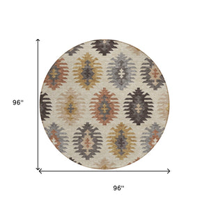 HomeRoots 5' Southwestern Indoor Outdoor Area Rug in Beige, Copper & Gray – Durable, Stylish, Washable Design 8' Round 615112