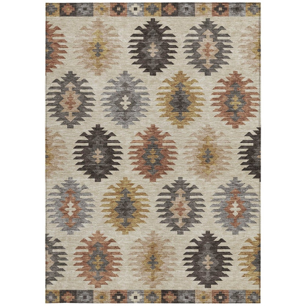 HomeRoots 5' Southwestern Indoor Outdoor Area Rug in Beige, Copper & Gray – Durable, Stylish, Washable Design 8' X 10' 615113