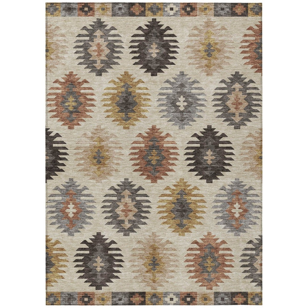 HomeRoots 5' Southwestern Indoor Outdoor Area Rug in Beige, Copper & Gray – Durable, Stylish, Washable Design 8' X 10' 615113