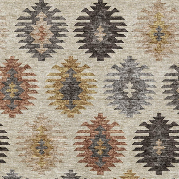 HomeRoots 5' Southwestern Indoor Outdoor Area Rug in Beige, Copper & Gray – Durable, Stylish, Washable Design 8' X 10' 615113