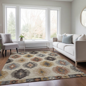 HomeRoots 5' Southwestern Indoor Outdoor Area Rug in Beige, Copper & Gray – Durable, Stylish, Washable Design 8' X 10' 615113