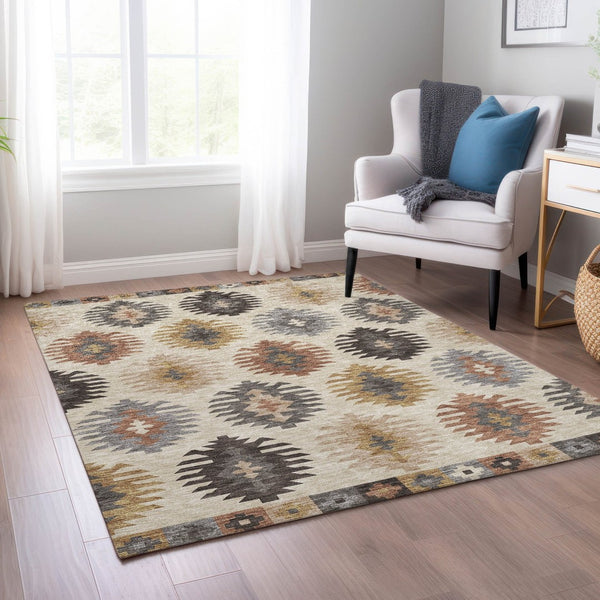 HomeRoots 5' Southwestern Indoor Outdoor Area Rug in Beige, Copper & Gray – Durable, Stylish, Washable Design 8' X 10' 615113