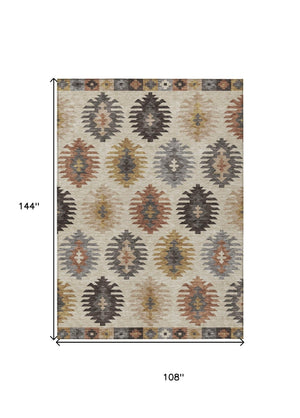 HomeRoots 5' Southwestern Indoor Outdoor Area Rug in Beige, Copper & Gray – Durable, Stylish, Washable Design 9' X 12' 615114
