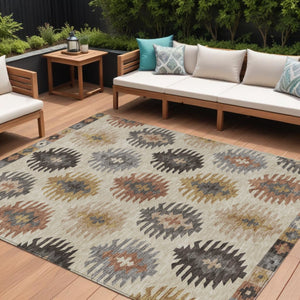 HomeRoots 5' Southwestern Indoor Outdoor Area Rug in Beige, Copper & Gray – Durable, Stylish, Washable Design 9' X 12' 615114