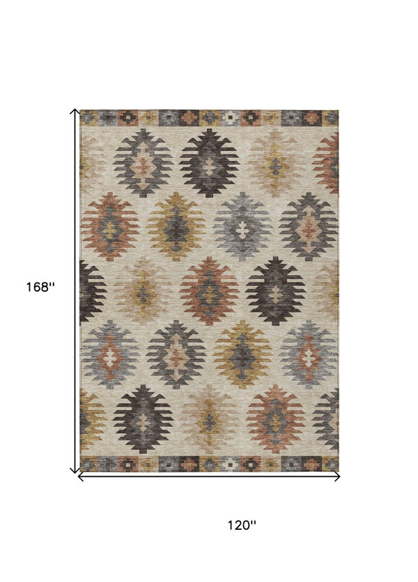 HomeRoots 5' Southwestern Indoor Outdoor Area Rug in Beige, Copper & Gray – Durable, Stylish, Washable Design 10' X 14' 615115