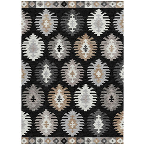HomeRoots 5' Southwestern Indoor Outdoor Area Rug in Black, Ivory & Taupe - Durable, Washable & Stylish Design 5' X 8' 615117