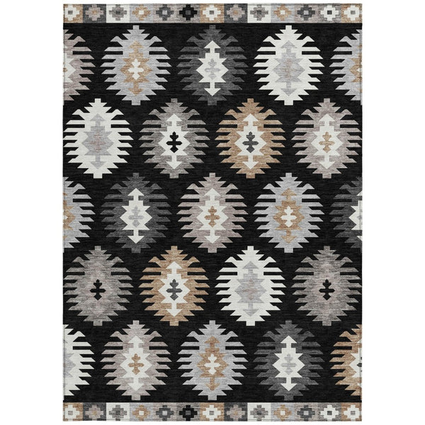 HomeRoots 5' Southwestern Indoor Outdoor Area Rug in Black, Ivory & Taupe - Durable, Washable & Stylish Design 5' X 8' 615117