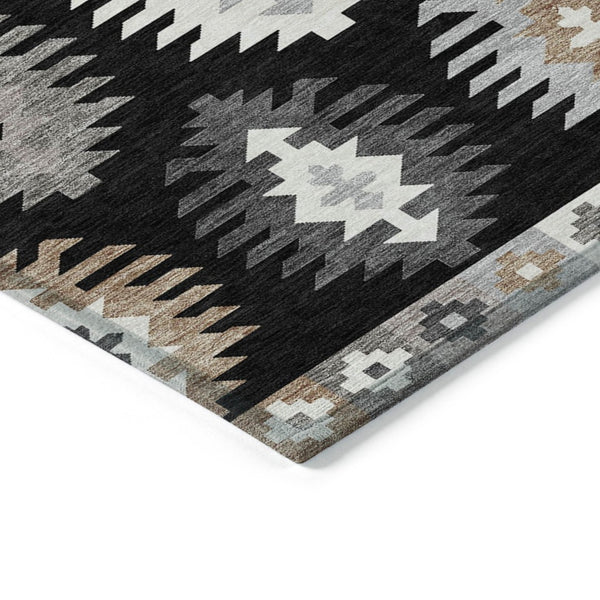 HomeRoots 5' Southwestern Indoor Outdoor Area Rug in Black, Ivory & Taupe - Durable, Washable & Stylish Design 5' X 8' 615117