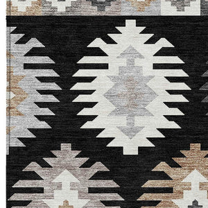 HomeRoots 5' Southwestern Indoor Outdoor Area Rug in Black, Ivory & Taupe - Durable, Washable & Stylish Design 5' X 8' 615117