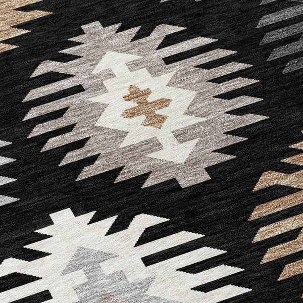 HomeRoots 5' Southwestern Indoor Outdoor Area Rug in Black, Ivory & Taupe - Durable, Washable & Stylish Design 5' X 8' 615117