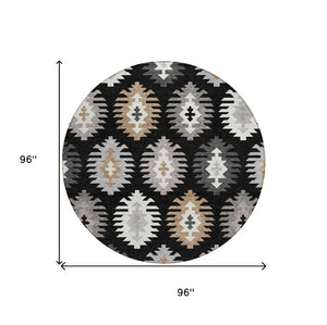 HomeRoots 5' Southwestern Indoor Outdoor Area Rug in Black, Ivory & Taupe - Durable, Washable & Stylish Design 8' Round 615118
