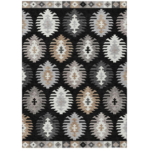 HomeRoots 5' Southwestern Indoor Outdoor Area Rug in Black, Ivory & Taupe - Durable, Washable & Stylish Design 8' X 10' 615119