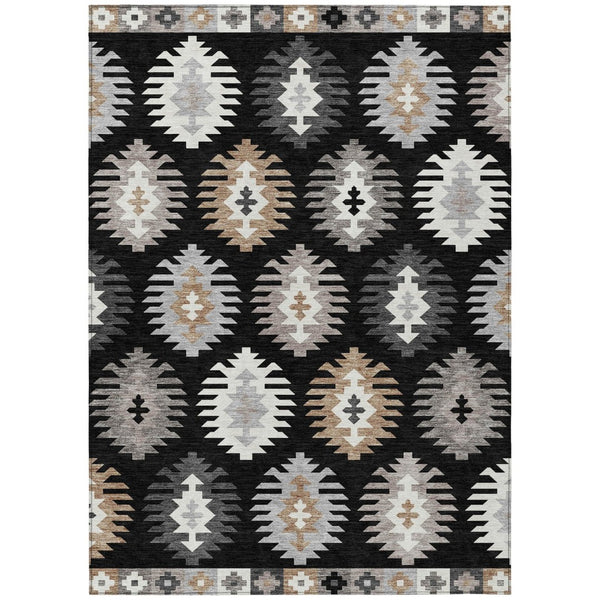 HomeRoots 5' Southwestern Indoor Outdoor Area Rug in Black, Ivory & Taupe - Durable, Washable & Stylish Design 8' X 10' 615119