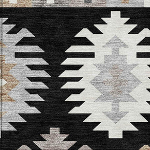 HomeRoots 5' Southwestern Indoor Outdoor Area Rug in Black, Ivory & Taupe - Durable, Washable & Stylish Design 8' X 10' 615119