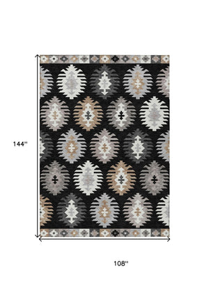 HomeRoots 5' Southwestern Indoor Outdoor Area Rug in Black, Ivory & Taupe - Durable, Washable & Stylish Design 9' X 12' 615120