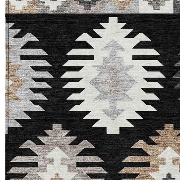 HomeRoots 5' Southwestern Indoor Outdoor Area Rug in Black, Ivory & Taupe - Durable, Washable & Stylish Design 10' X 14' 615121